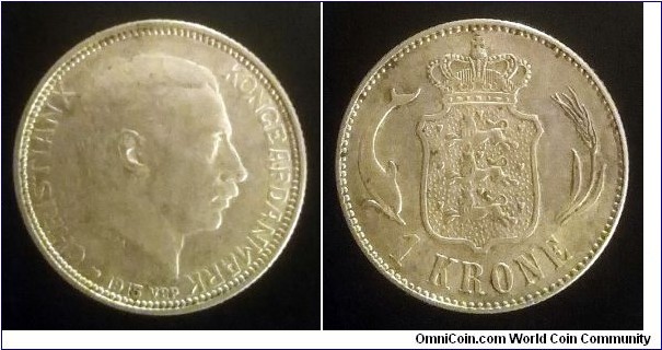 Denmark 1 krone. 1915,  Christian X. Ag 800. Weight; 7,5g. Diameter; 25mm. Mintage: 1.410.000 pcs.