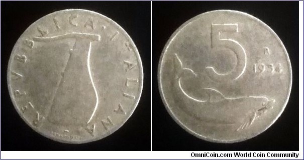 Italy 5 lire. 1954 (IV)