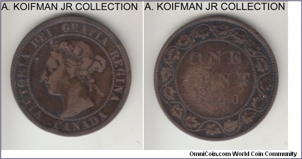 KM-7, 1900 Canada cent, Royal Mint; bronze, plain edge; Victoria, smaller mintage, well worn reverse.