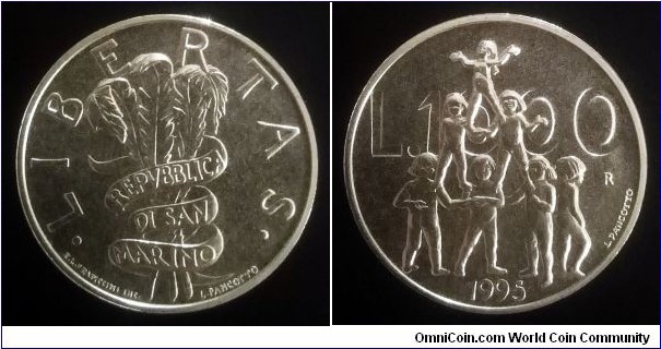 San Marino 1000 lire. 1995, Ag 835. Weight; 14,6g. Diameter; 31,4mm. Mintage: 35.000 pcs.