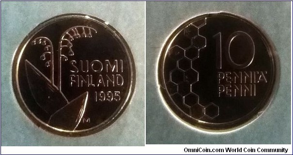 Finland 10 pennia from  1995 mint set.