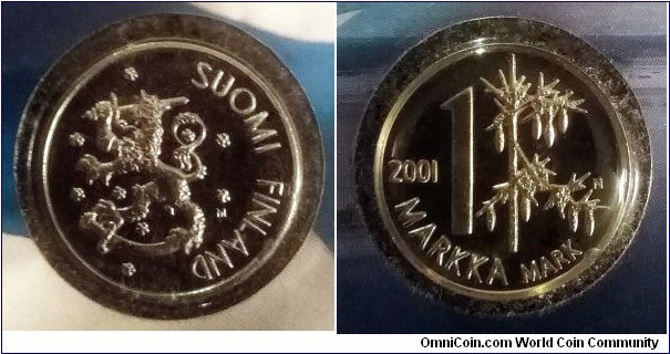 Finland 1 markka. 2001, Remembrance Mark - Last issued Markka Coin before changing to Euro.