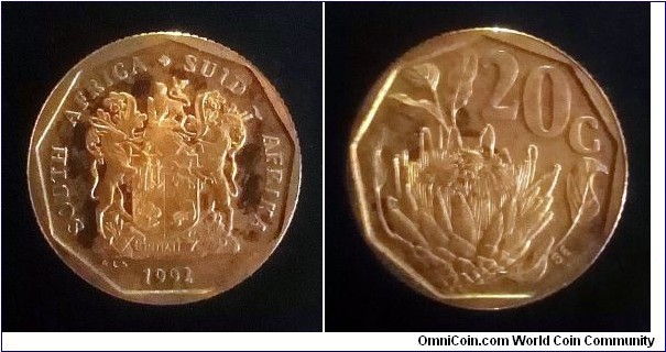 South Africa 20 cents. 1992, Proof.