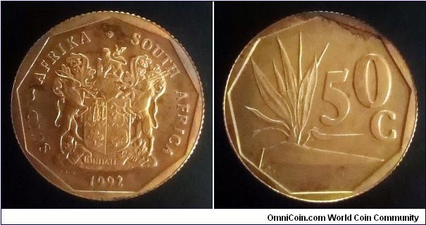 South Africa 50 cents. 1992, Proof.