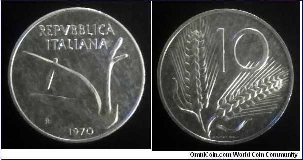 Italy 10 lire. 1970