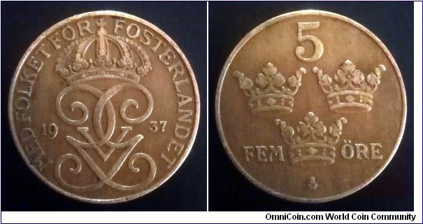 Sweden 5 ore. 1937