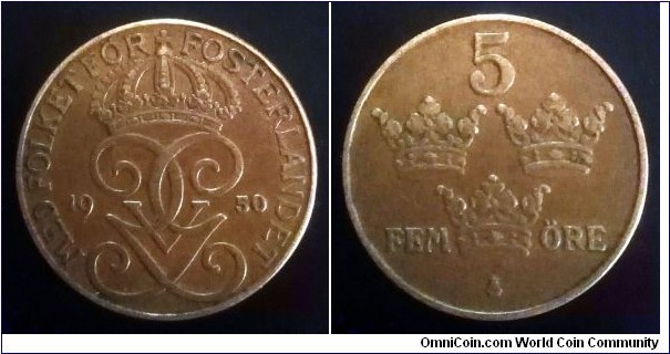 Sweden 5 ore. 1950 (II)