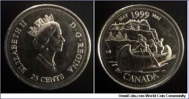 Canada 25 cents. 1999, The History of Canada Through the Second Millennium - May.