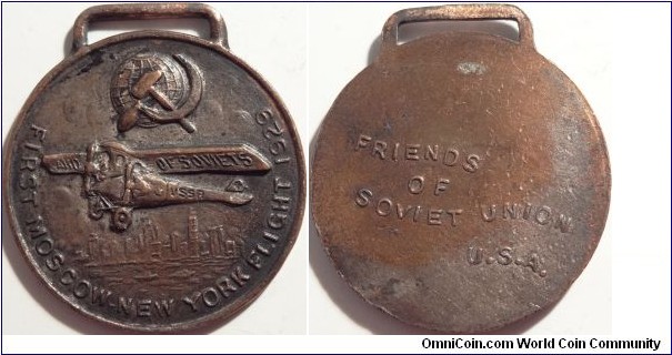 AE Medallion from the Friends of the Soviet Union USA commemorating the first Moscow New York flight in 1929