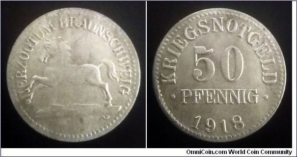 Brunswick (Herzogtum Braunschweig) 50 pfennig. 1918, Iron. Notgeld.