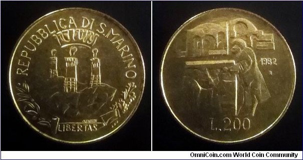 San Marino 200 lire. 1982, Religious Tolerance.