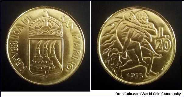 San Marino 20 lire. 1973, Human Solidarity (II)