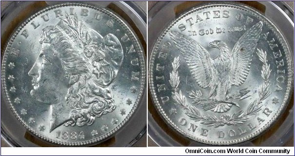 PCGS MS61 1884 morgan dollar