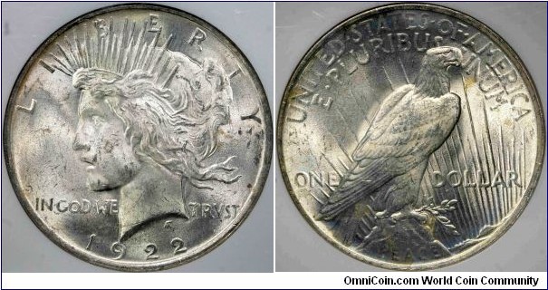 NGC MS64 1922 peace dollar