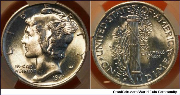 CACG MS66 1941-S WINGED LIBERTY DIME 