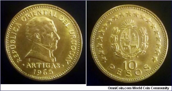 Uruguay 10 pesos. 1965