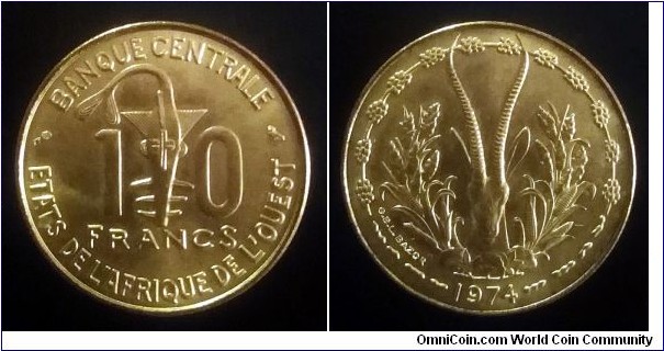 West African States 10 francs. 1974