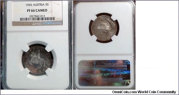 A toned 5 silver schilling NGC PF66