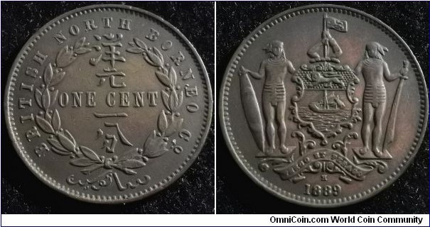 British North Borneo 1889 1 cents. Nice condition. Weight: 9.23g