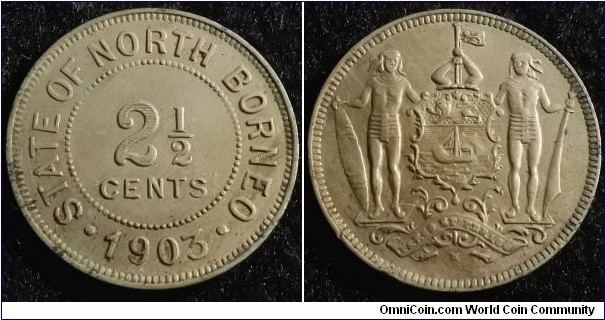 North Borneo 1903 2 1/2 cents. Interesting denomination. Nice condition! Weight: 4.87g