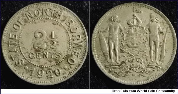 North Borneo 1920 2 1/2 cents. Key date. Weight: 4.84g