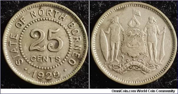 North Borneo 1929 25 cents. One year type. Weight: 2.84g