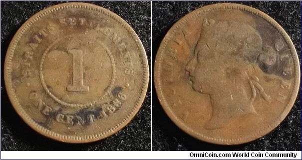 Straits Settlements 1886 1 cent. Key date. Weight: 9.00g