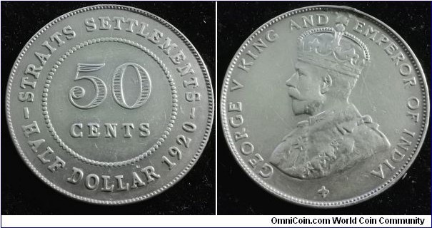 Straits Settlements 1920 50 cents. Weight: 8.29g