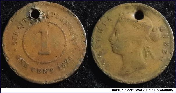 Straits Settlements 1874 1 cent. Holed. Weight: 8.67g