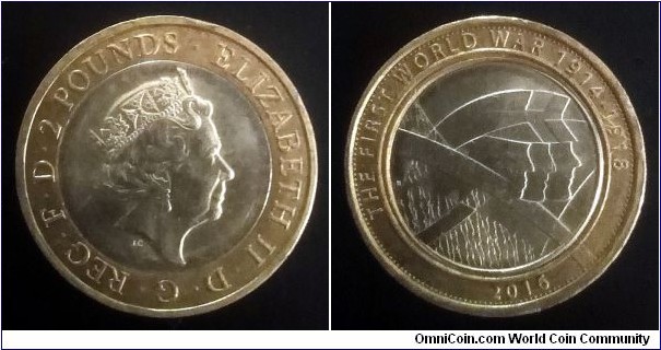 2 pounds. 2016, 100th Anniversary of the First World War. Second piece in my collection.