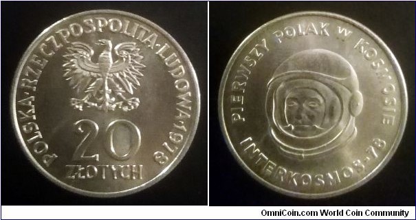 Poland 20 złotych. 1978, First Polish Cosmonaut. Interkosmos - 78. Nice condition.