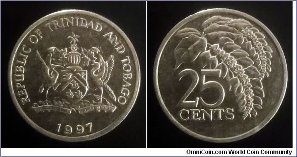 Trynidad and Tobago 25 cents. 1997