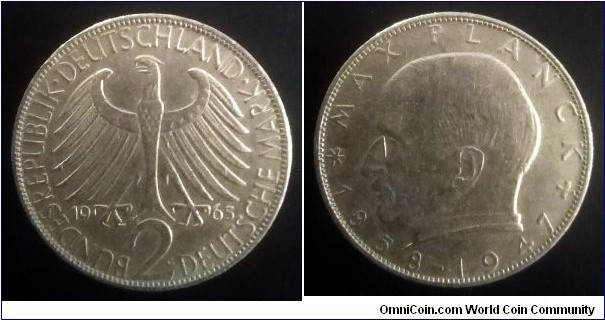 German Federal Republic (West Germany) 2 mark. 1965 G, Max Planck.