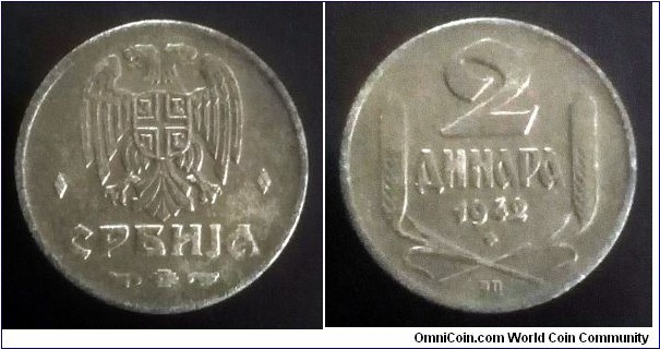 Serbia (German occupation) 2 dinara. 1942, Zinc.