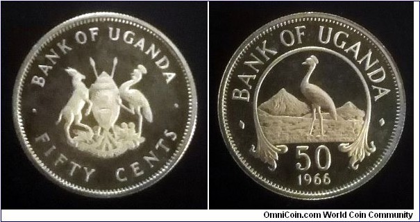 Uganda 50 cents. 1966, Proof.