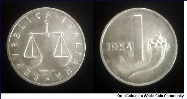 Italy 1 lira. 1954 (II)