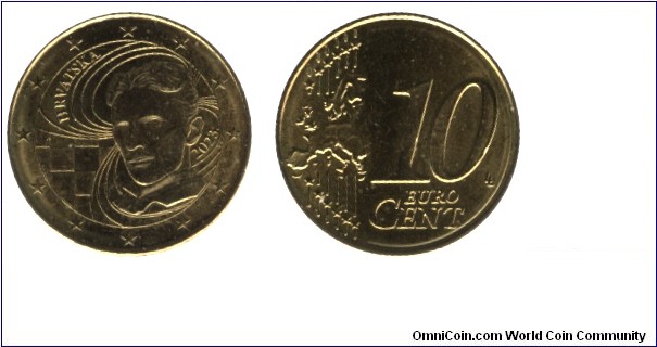 Croatia, 10 cents, 2023, Cu-Al-Zn-Sn, 4.1g, 19.75mm, Nicola Tesla.