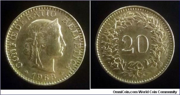 Switzerland 20 rappen. 1963 B