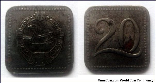 City of Hamburg - Transportation token 20 pfennig. Iron.