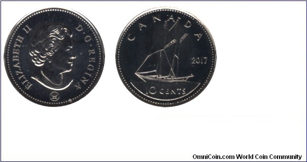 Canada, 10 cents, 2017, Ni-Steel, 1.75g, 18.03mm, MM: RCM, Queen Elizabeth II, Scooter.