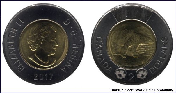 Canada, 2 dollars, 2017, Ni-Steel-Brass-Al-Bronze, bi-metallic, 6.99g, 28mm, MM: RCM,Queen Elizabeth II, Polar Bear.