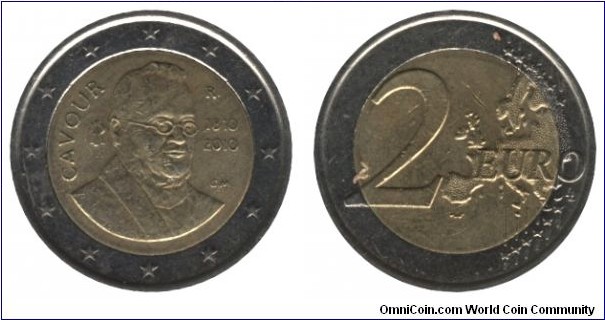 Italy, 2 euro, 2022, Cu-Ni-Ni-Brass, bi-metallic, 8.5g, 25.75mm, Cavour, 1810-2010.