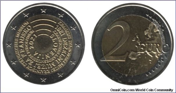 Slovenia, 2 euro, 2021, Cu-Ni-Ni-Brass, bi-metallic, 8.5g, 25.75mm, 1821 Dezelni Muzej za Krjansko.