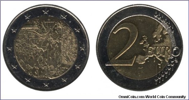 France, 2 euro, 2019, Cu-Ni-Ni-Brass, bi-metallic, 8.5g, 25.75mm, 50th Anniversary - Collapse of the Berlin Wall.