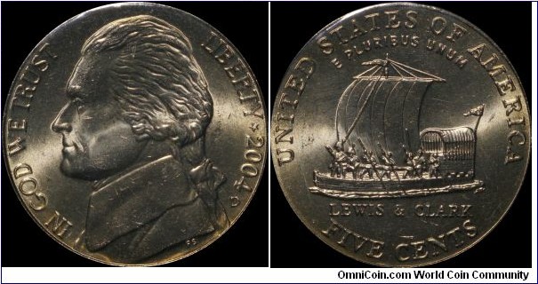 2004-D Jefferson nickel. keelboat lewis and clark.