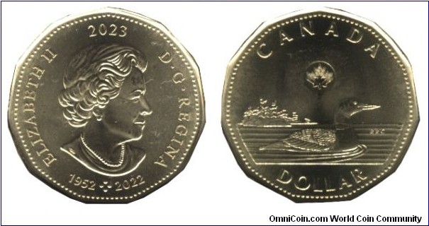 Canada, 1 dollar, Brass-Steel, 6.27g, 26.5mm, 11-sided, Queen Elizabeth II, Common Loon.