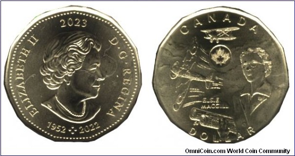 Canada, 1 dollar, 2023, Brass.Steel, 6.27g, 26.50mm, 11-sided, Queen Elizabeth II, Elsie MacGill.