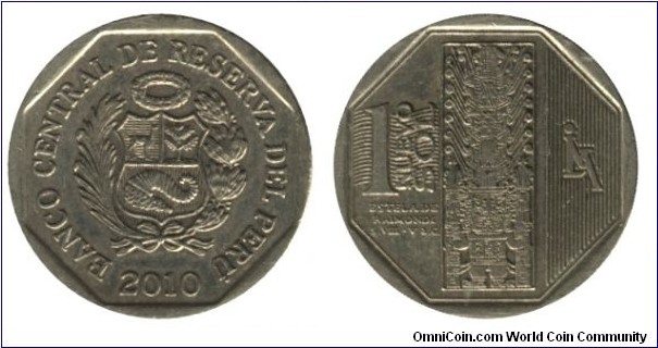 Peru, 1 sol, 2010, Cu-Ni-Zn, 7.32g, 25.5mm, Estela de Ramondi.