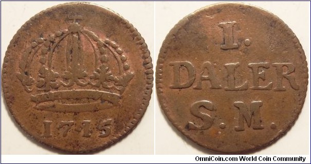 AE 1 Daler 1715, Emergency coinage Karl XII