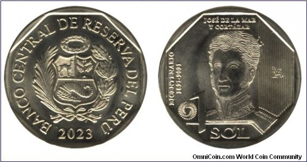 Peru, 1 sol, 2023, José de la Mar, Bicentenario 1821-2021.